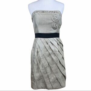 Max & Cleo Jacquar Strapless Dress Taupe Gold 4